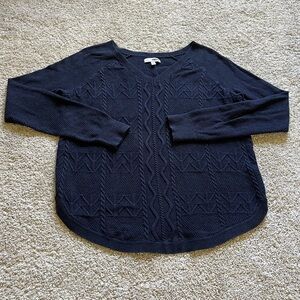 Sonoma Women’s Sweater Size Small Navy Blue Long Sleeve Geometric V-Neck